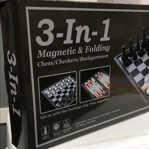 3-in-1 Magnetic & Folding Chess/Checkers/Backgammon Set – New in Box